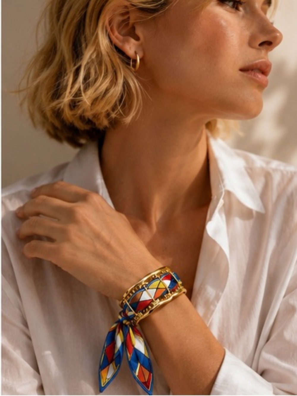 Gold Multicolor Geometric Silk-Trim Bracelet
